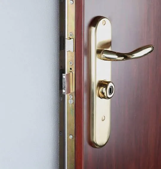 Detalhe de fechadura multiponto e cilindro de segurança.